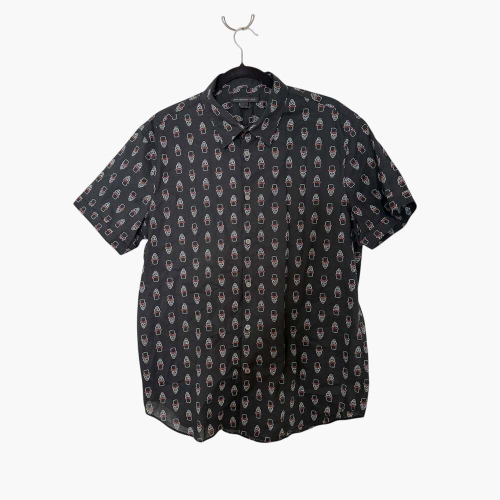 John Varvatos USA Skull Top Hat Print Short Sleeve Shirt Size L